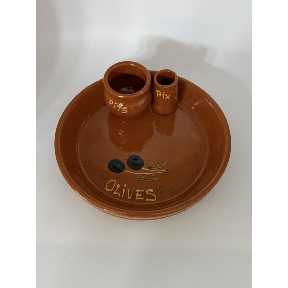 Vintage Terracotta Olive & Nut Serving Platter Dish Hand Painted Made In Spain